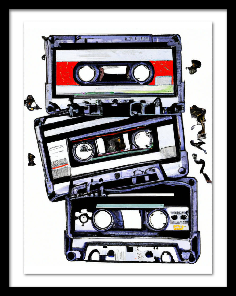 A poster that depicts three cassette tapes
