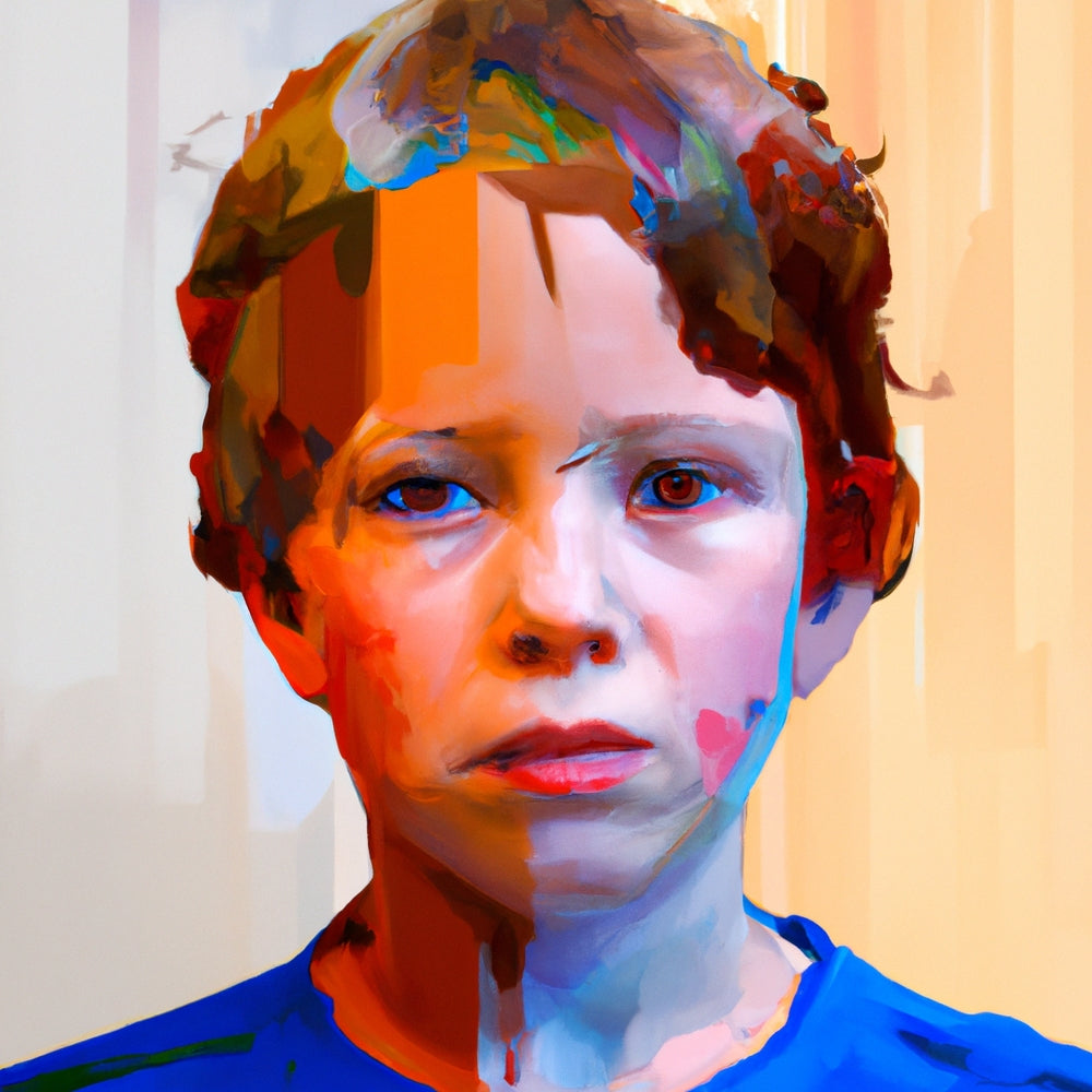 Portrait of a boy painted with vibrant colors and large brush strokes