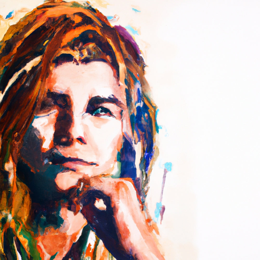 Portrait of a woman painted with vibrant colors and large brush strokes