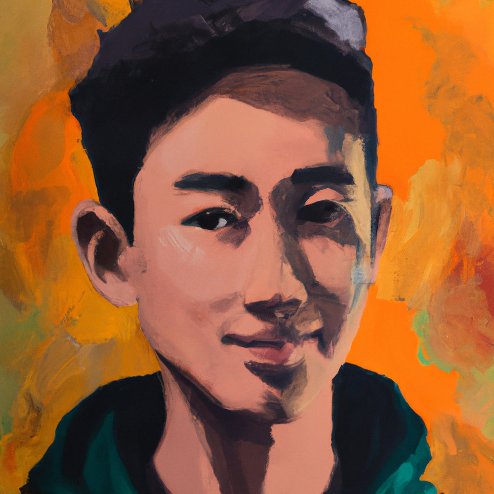Portrait of a young asian man painted with large brush strokes