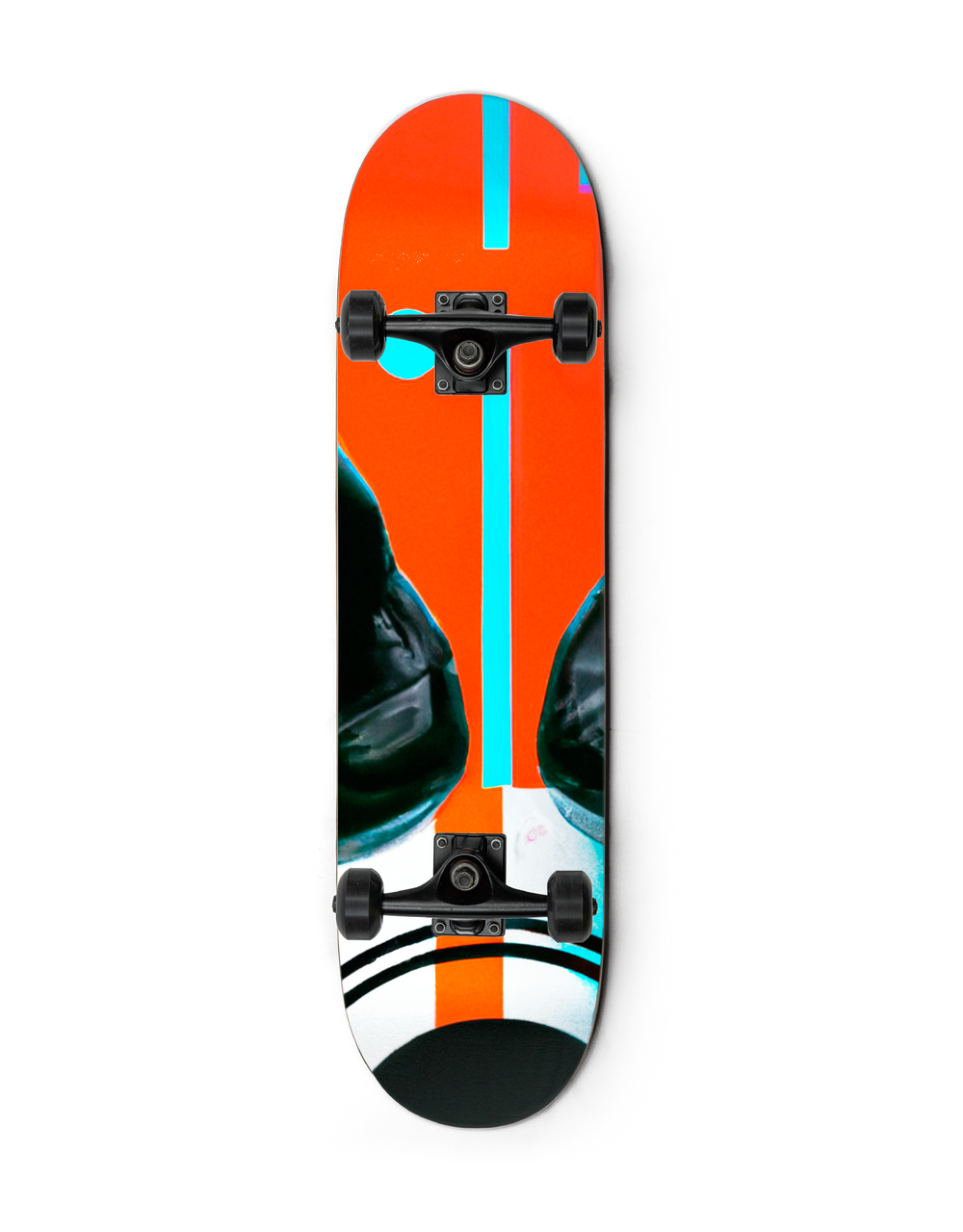 A collector skateboard painted with vibrant color patches and brush strokes