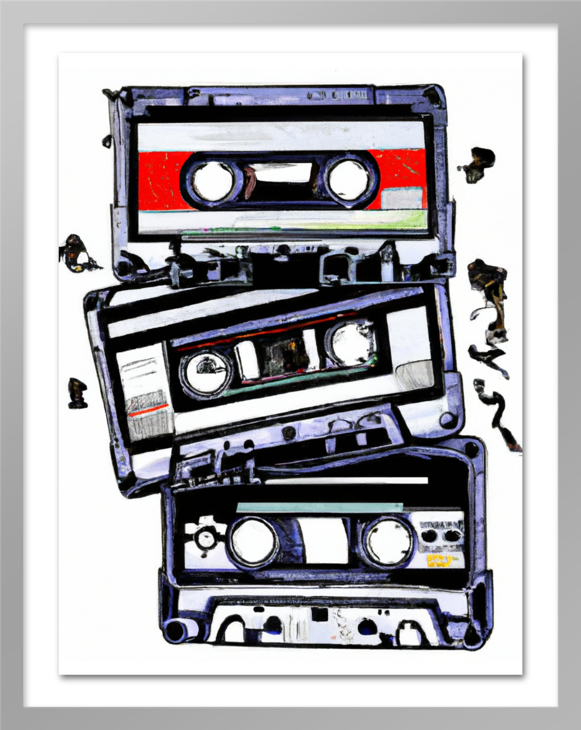 A poster that depicts three cassette tapes